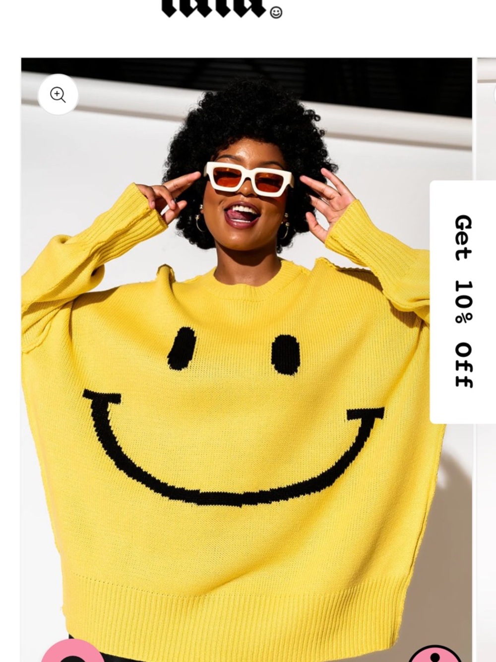 Dressed in LALA Yellow Smiley Face Oversized Sweater